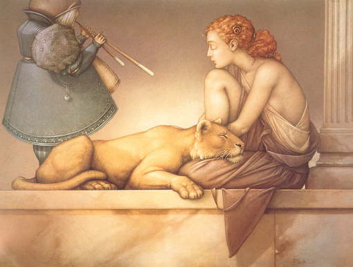 michael_parkes_flute_meditation、Michael Parkes、Illustrations、fantasy、童话、realism、浪漫与忧伤