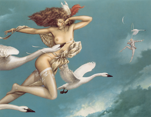 michael_parkes_night_flight、Michael Parkes、Illustrations、fantasy、童话、realism、浪漫与忧伤