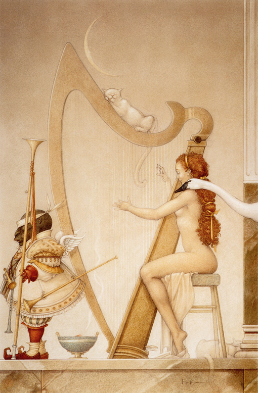michael_parkes_moon_harp_、Michael Parkes、Illustrations、fantasy、童话、realism、浪漫与忧伤