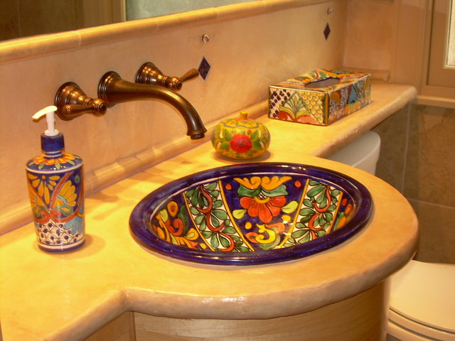 rustic  composite countertop in Mexican style bath eclectic-bathroom