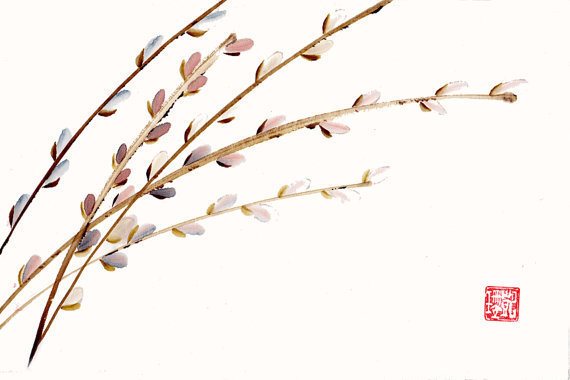 Pussy Willow Branches Original Chinese Brush by 3katdesign on Etsy