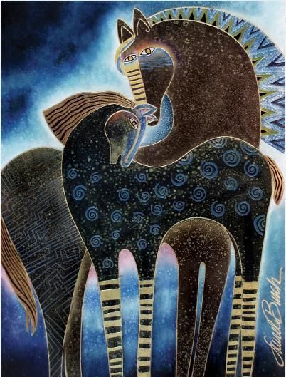 Indigo Sky Mares - Laurel Burch | Paintings