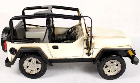 Handmade Antique Tin Model Car-Jeep Wrangler Rubicon Ecru