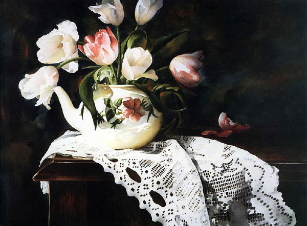 【水彩画】美国Arleta Pech《鲜花与蕾丝》