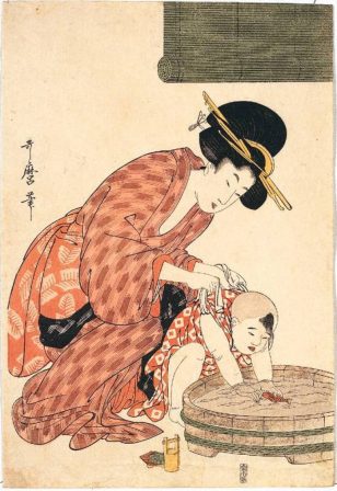 喜多川歌麿-母子図 たらい遊