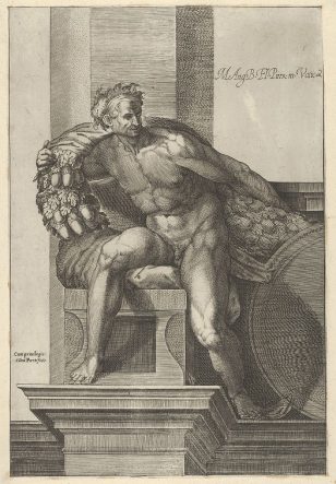 西斯廷教堂 米开朗基罗 的 “最后审判”壁画之后，一个肩上戴着橡子花环的裸体男人（伊格纳多）