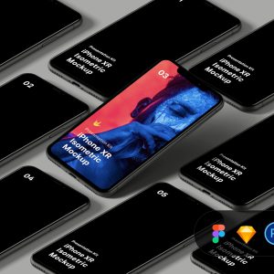 iPhone XR Isometric Mockup 样机 .fig .psd .sketch素材下载