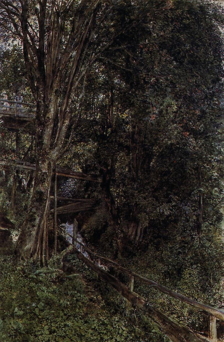 .奥地利《Figures on a Bridge over a Stream at Gastein》鲁道夫·冯阿尔特 Rudolf von Alt