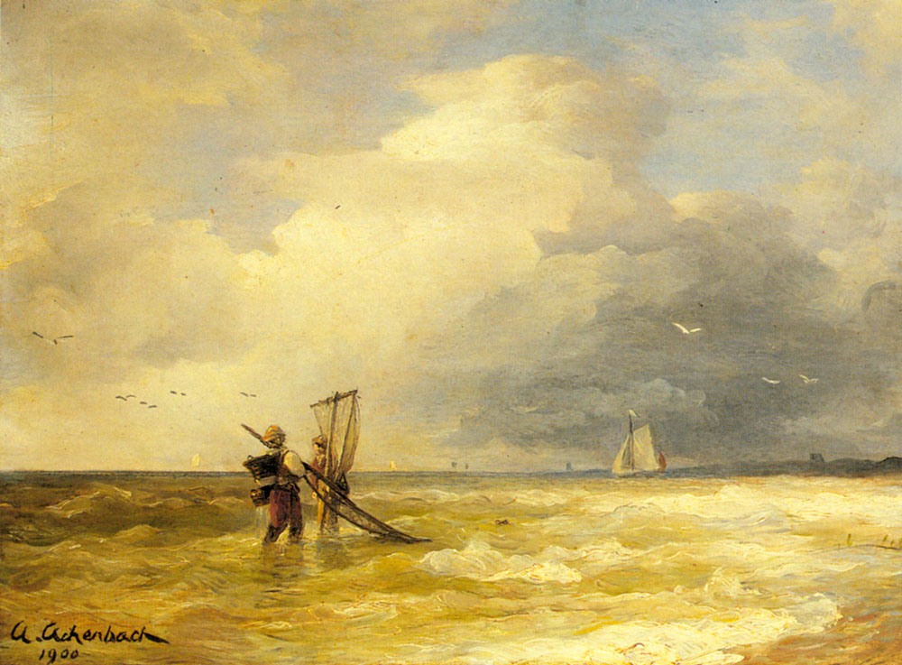 《Fishing Along the Shore》安德烈亚斯·阿亨巴赫Achenbach Andreas