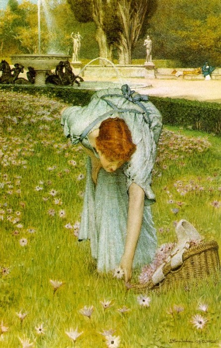 英国《Flora - Spring in the Gardens of the Villa Borghese》阿尔玛·塔德玛 Lawrence Alma-Tadema