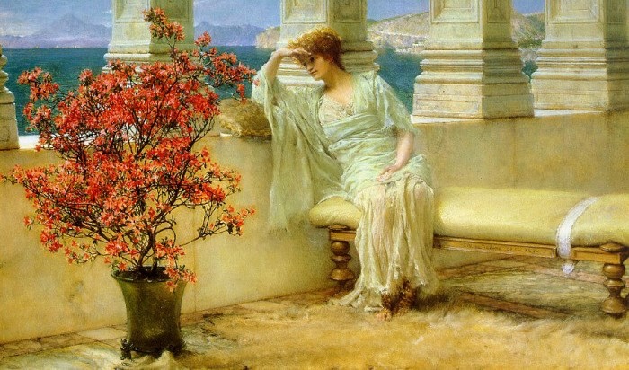 英国《Her Eyes are with Her Thoughts and They are Far Away.jpg》阿尔玛·塔德玛 Lawrence Alma-Tadema