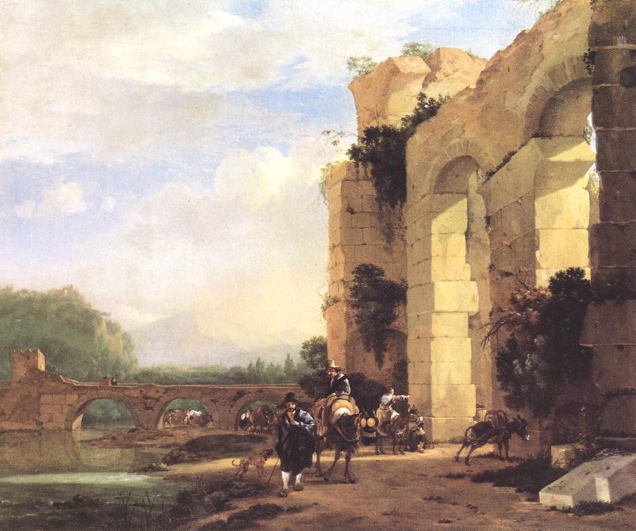 .荷兰《Italian Landscape with the Ruins of a Roman Bridge and Aqued》阿塞林Asselyn Jan