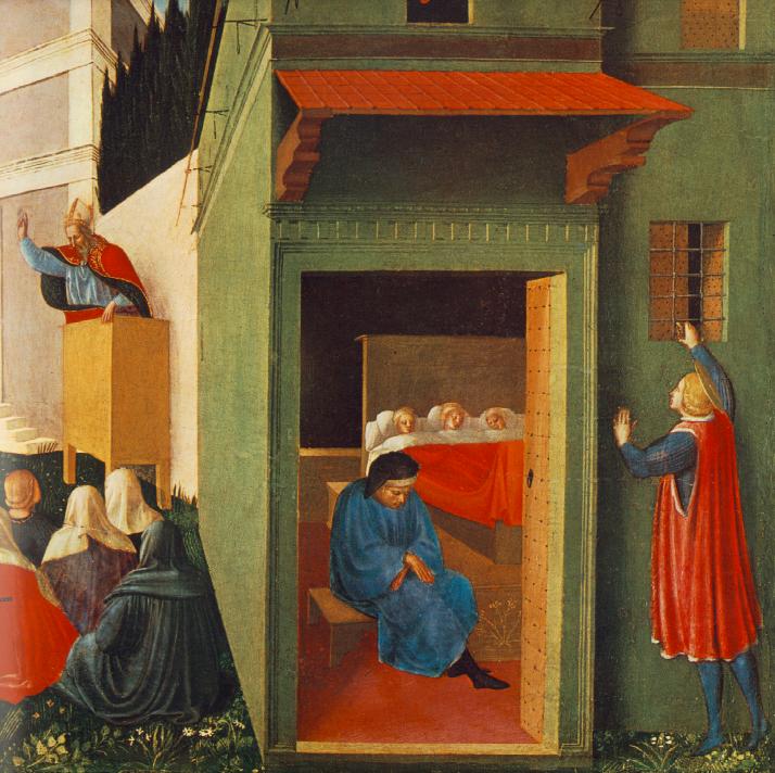 .意大利《Story of St Nicholas - Giving Dowry to Three Poor Girls》弗拉·安吉利科Fra Angelico