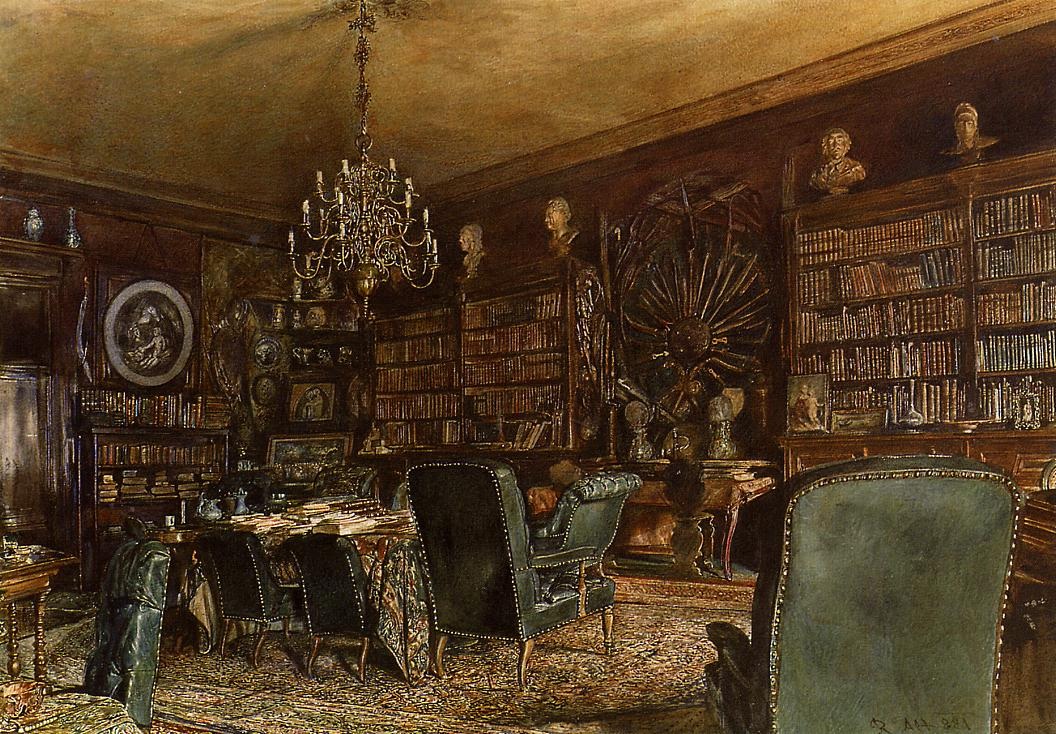 奥地利《The Library of the Palais Lanckoronski, Vienna》鲁道夫·冯阿尔特 Rudolf von Alt