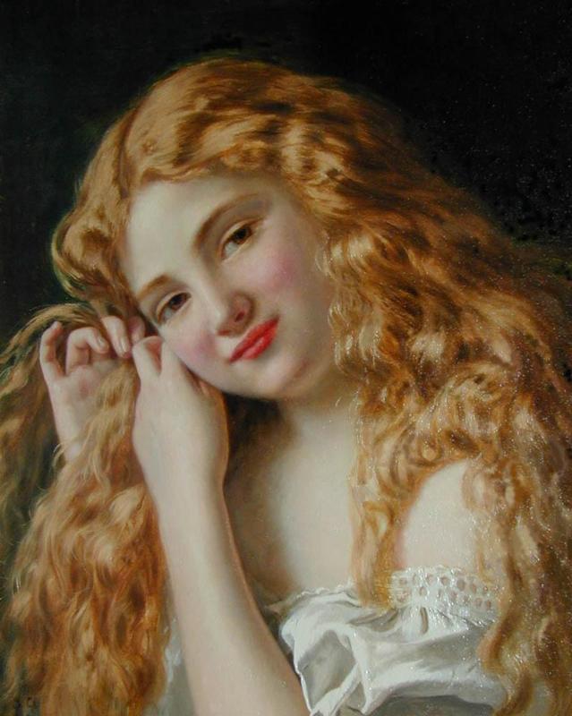 .英国《Young Girl Fixing Her Hair》苏菲·冈恩布里·安德森 Sophie Gengembre Anderson