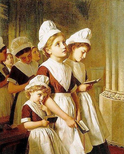 英国《Young Girls at Prayer in the Chapel》苏菲·冈恩布里·安德森 Sophie Gengembre Anderson