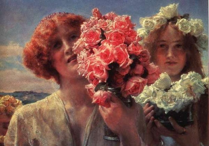 英国《Young Girls with Roses》阿尔玛·塔德玛 Lawrence Alma-Tadema