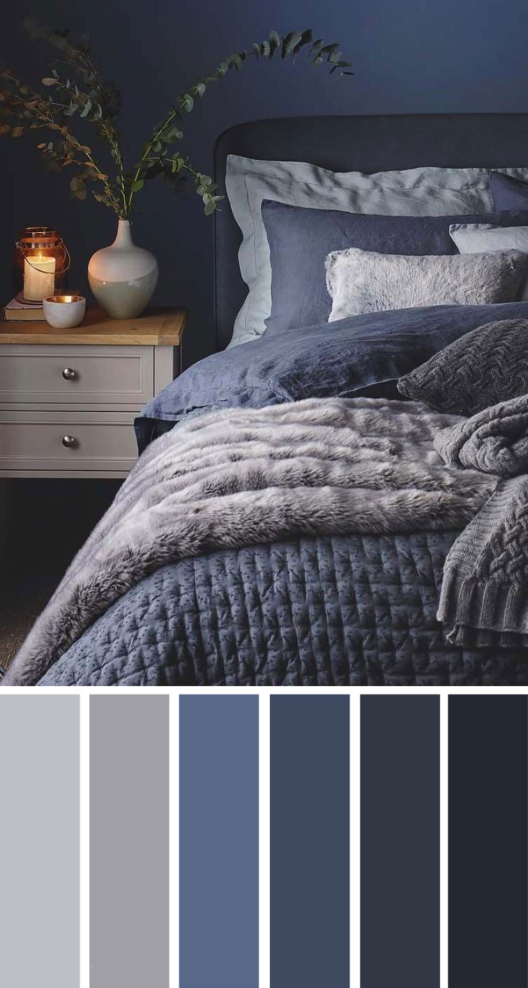 蓝色木炭和灰色 卧室配色方案
