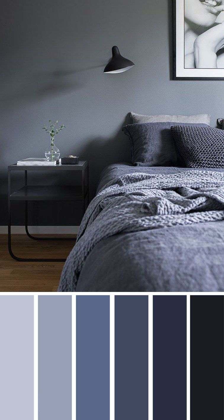 深蓝色灰色的卧室配色方案