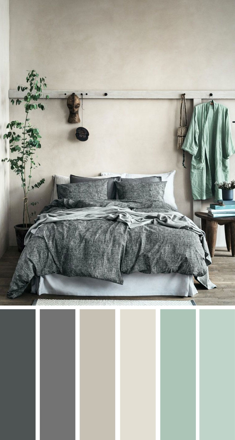灰色和薄荷色 卧室配色方案