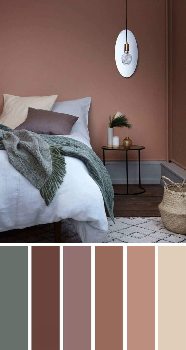 砂岩棕褐色凉爽的绿色 卧室配色方案