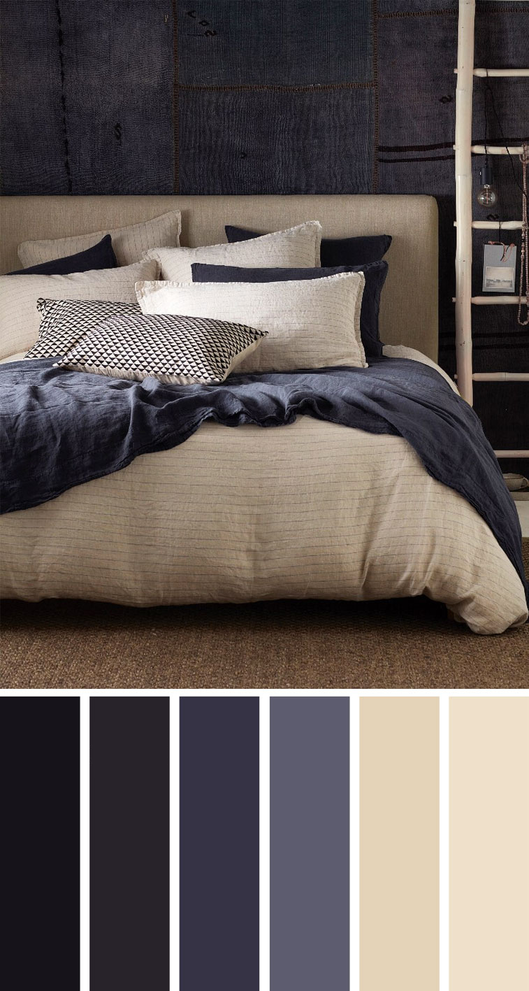 木炭和蓝灰色 卧室配色方案