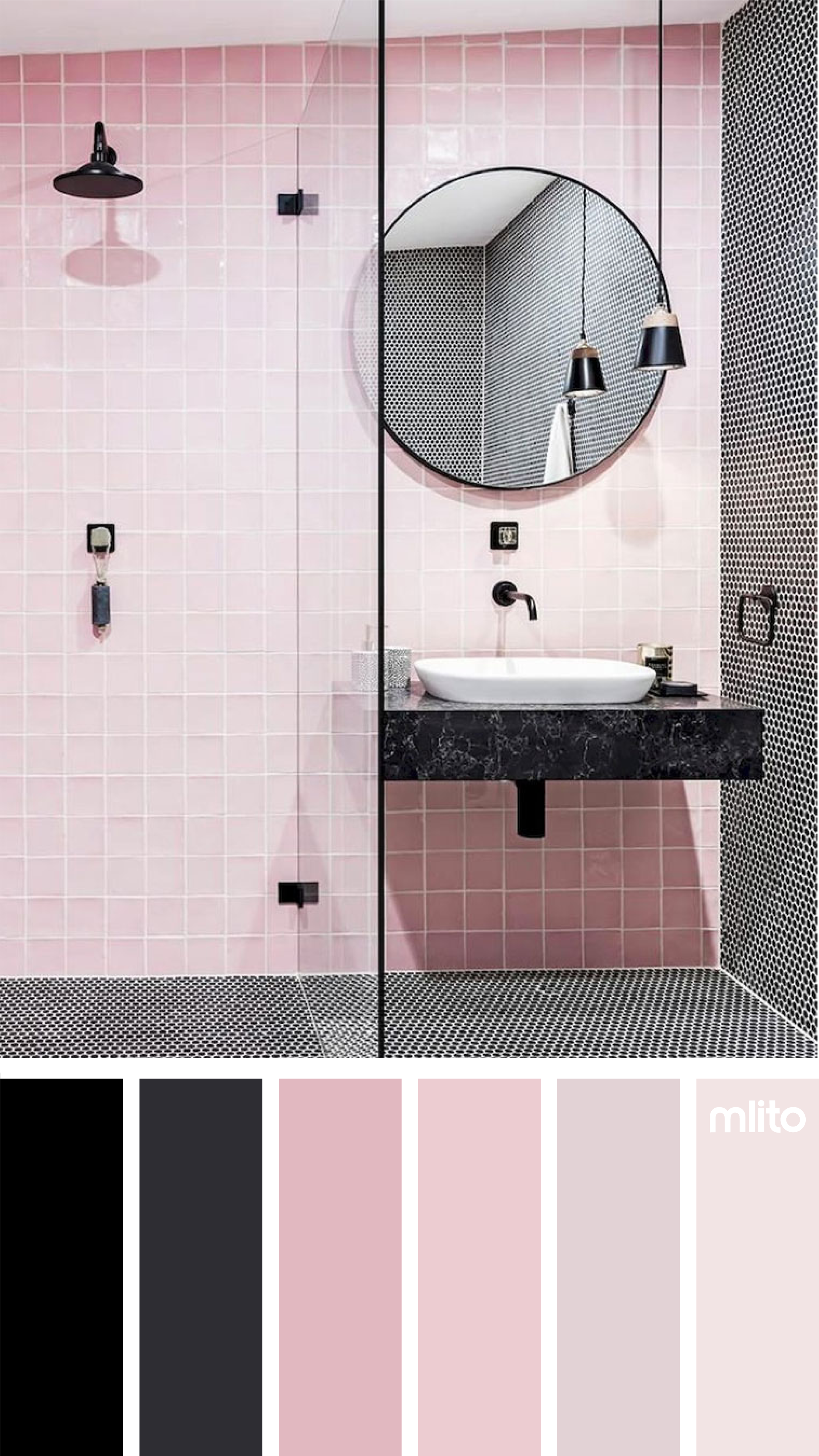 粉色和黑色卫生间配色方案