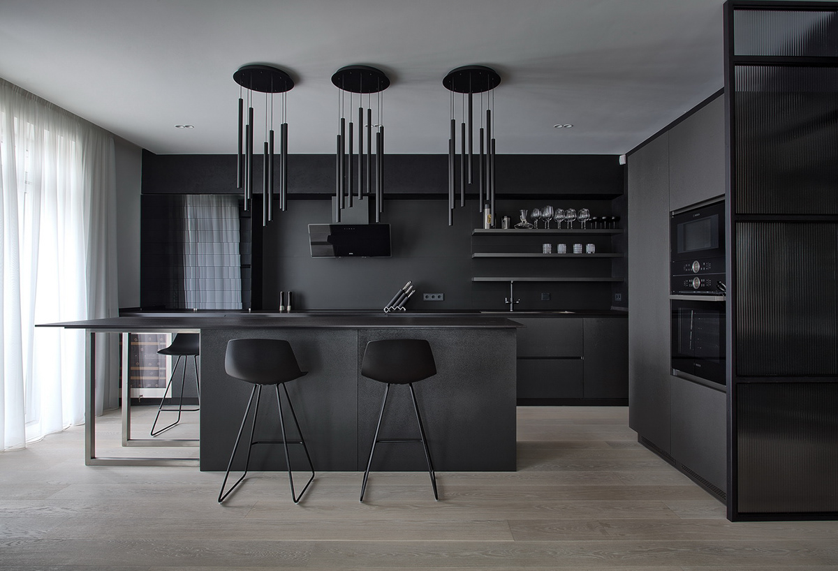 北欧风厨房黑色橱柜装修效果图-房天下装修效果图