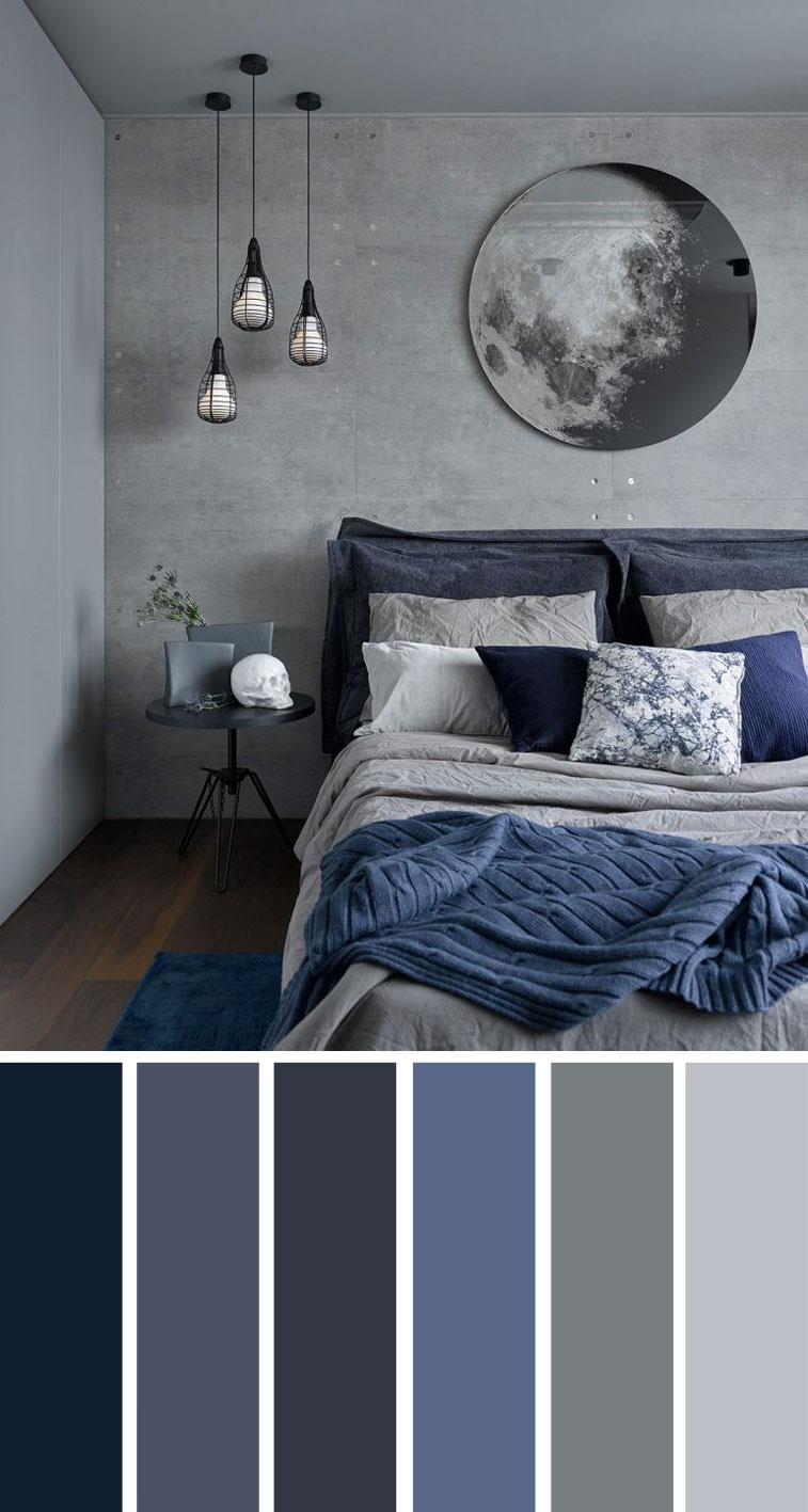灰色和深蓝色 卧室配色方案