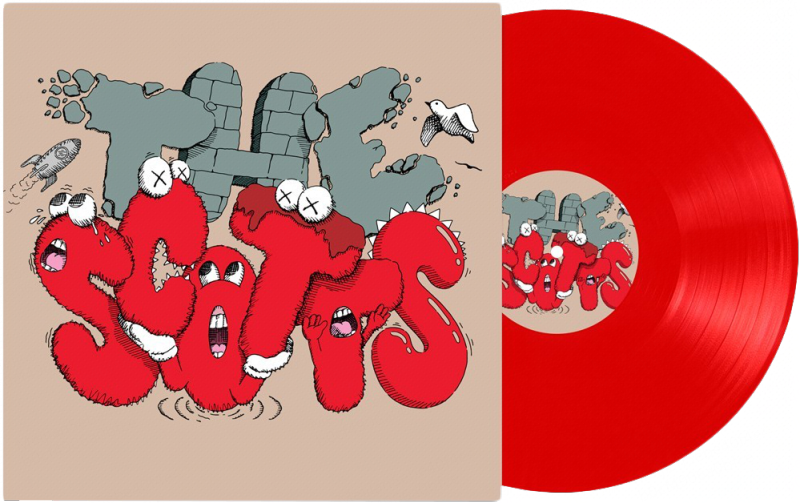 KAWS 现代黑胶唱片红色调摆件