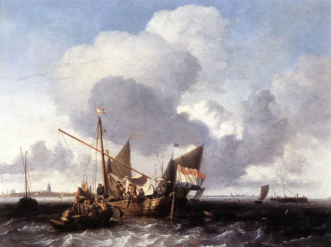 .《Ships on the Zuiderzee before the Fort of Naarden》ludolf-backhuysen-卢多尔夫·巴克赫伊森-荷兰画家