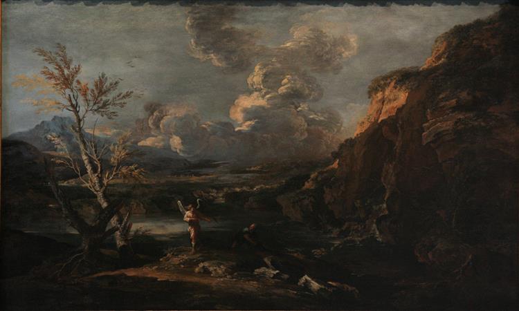 .Landscape with Tobit and the Angel, Salvator Rosa, Oil on Canvas, Circa 1670. Accession Number 181