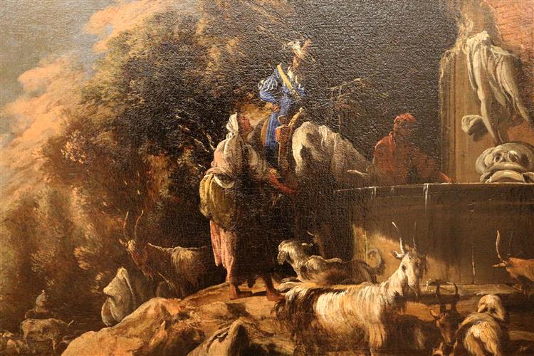 .Paesaggio Con Pastori, Cavaliere E Armenti Presso Una Fontana