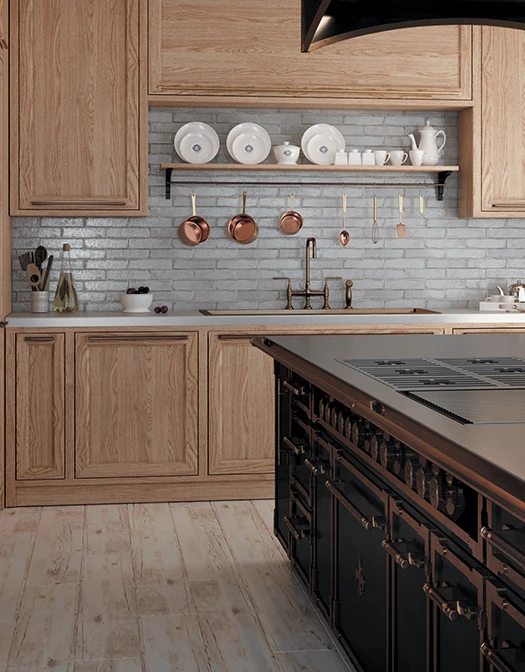 A new kitchen for a Provençal-style country home, fitted with a custom cooking-island suite